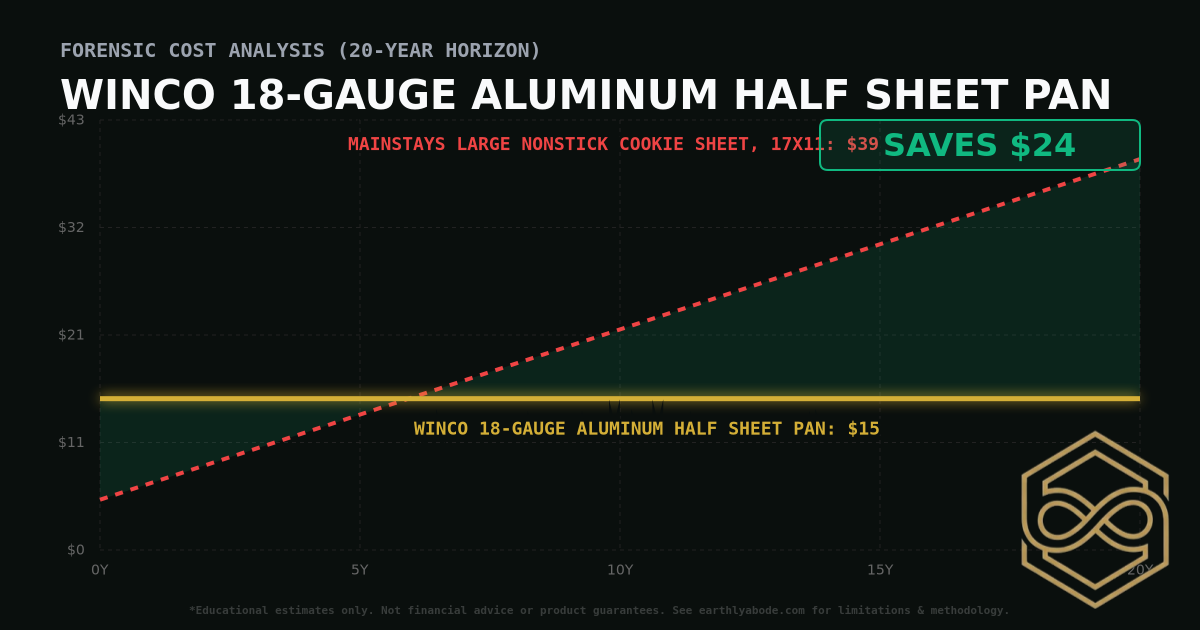 Winco 18-Gauge Aluminum Half Sheet Pan TCO Chart: $15 vs Mainstays Large Nonstick Cookie Sheet, 17x11
