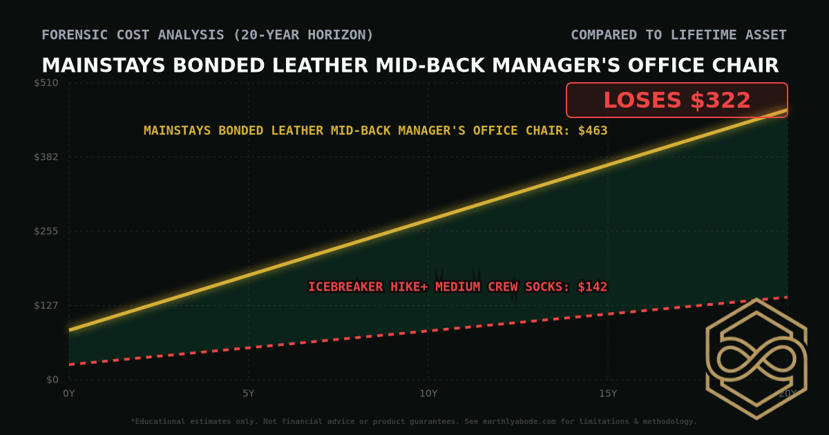 Mainstays Bonded Leather Mid-Back Manager's Office Chair TCO Chart: $463 vs Icebreaker Hike+ Medium Crew Socks