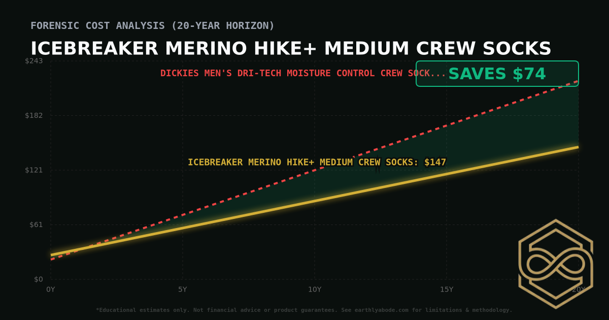 Icebreaker Merino Hike+ Medium Crew Socks TCO Chart: $147 vs Dickies Men's Dri-Tech Moisture Control Crew Socks (6 Pack)