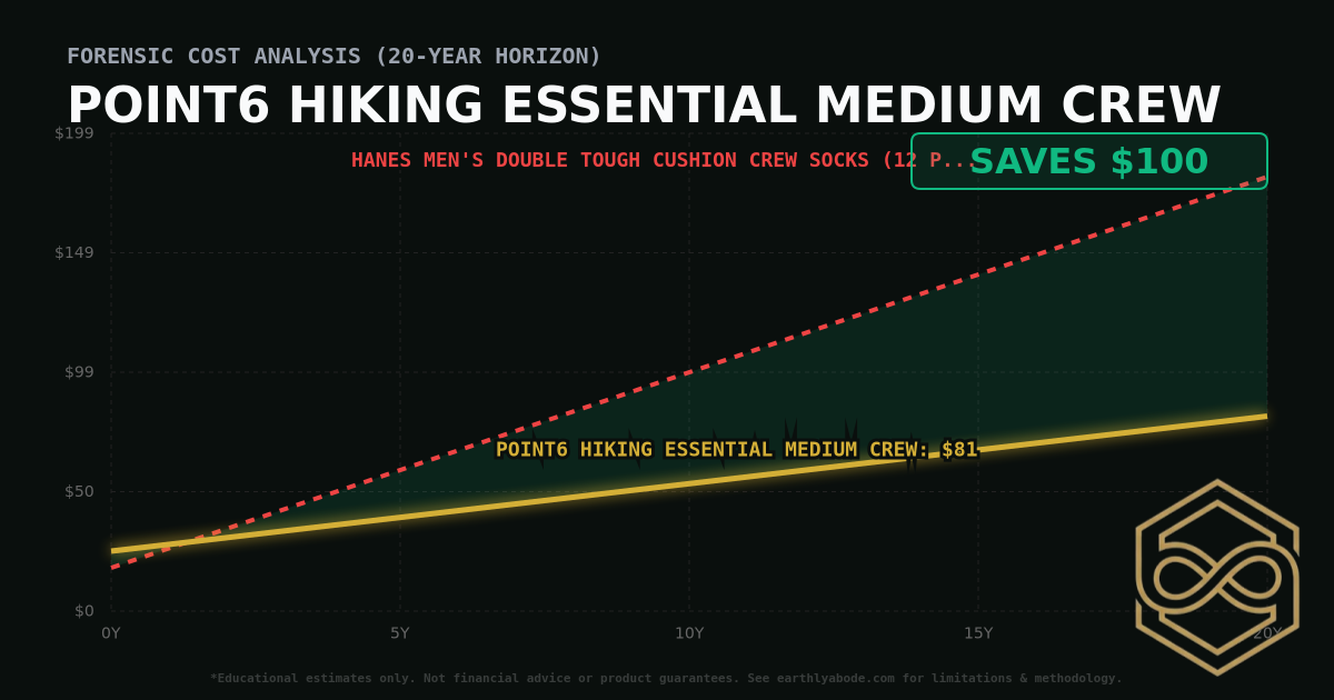 Point6 Hiking Essential Medium Crew TCO Chart: $81 vs Hanes Men's Double Tough Cushion Crew Socks (12 Pack)