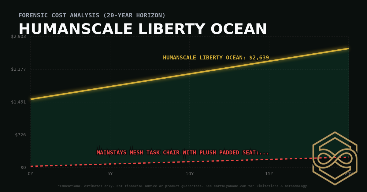 Humanscale Liberty Ocean TCO Chart: $2639 vs Mainstays Mesh Task Chair with Plush Padded Seat