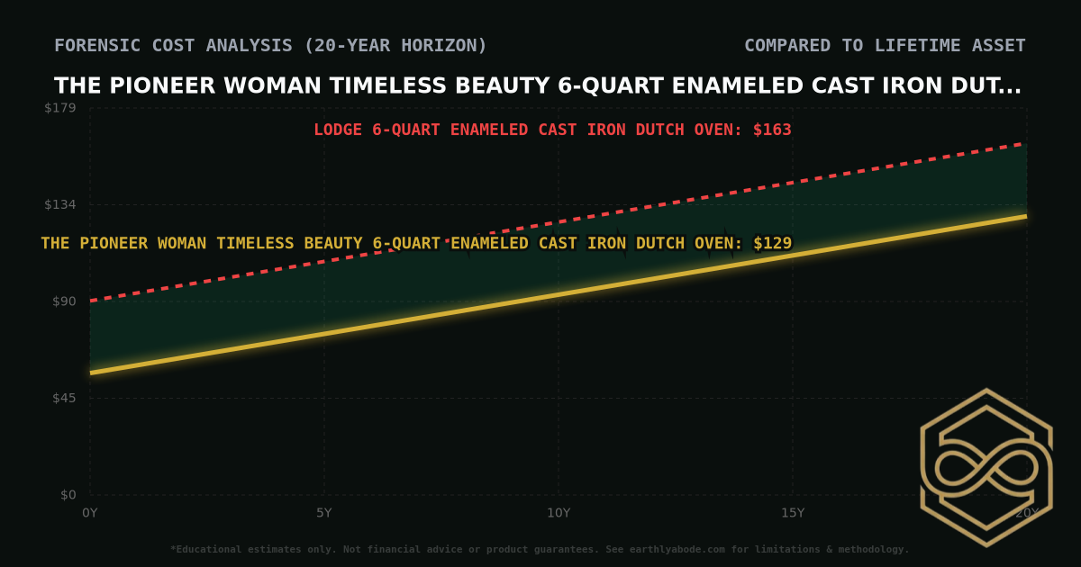 The Pioneer Woman Timeless Beauty 6-Quart Enameled Cast Iron Dutch Oven TCO Chart: $129 vs Lodge 6-quart Enameled Cast Iron Dutch Oven