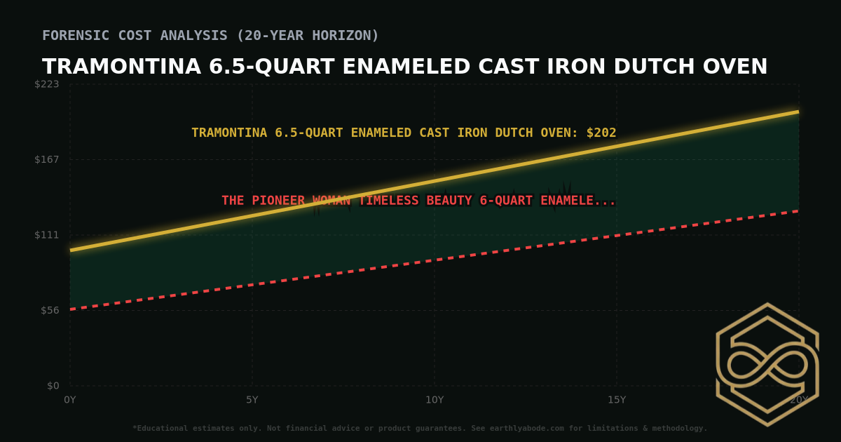 Tramontina 6.5-quart Enameled Cast Iron Dutch Oven TCO Chart: $202 vs The Pioneer Woman Timeless Beauty 6-Quart Enameled Cast Iron Dutch Oven
