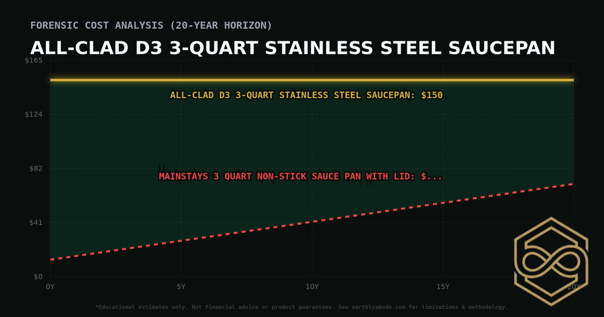 All-Clad D3 3-Quart Stainless Steel Saucepan TCO Chart: $150 vs Mainstays 3 Quart Non-Stick Sauce Pan with Lid