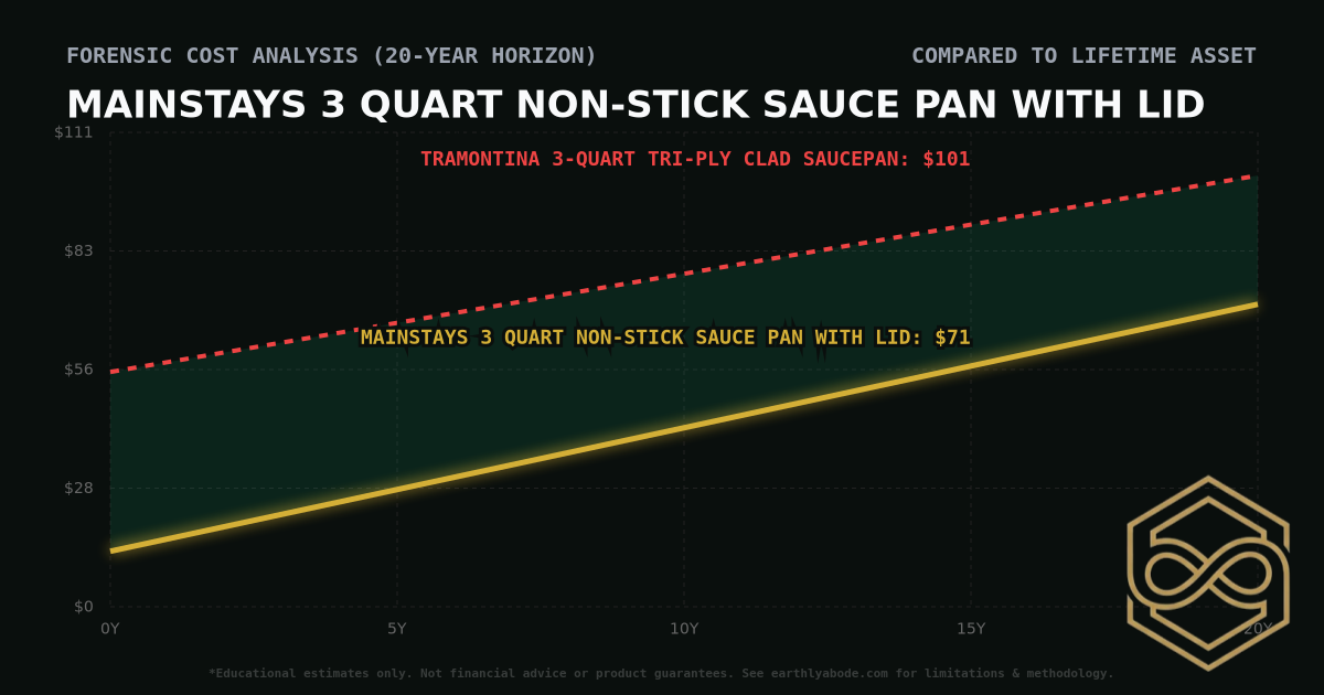 Mainstays 3 Quart Non-Stick Sauce Pan with Lid TCO Chart: $71 vs Tramontina 3-Quart Tri-Ply Clad Saucepan