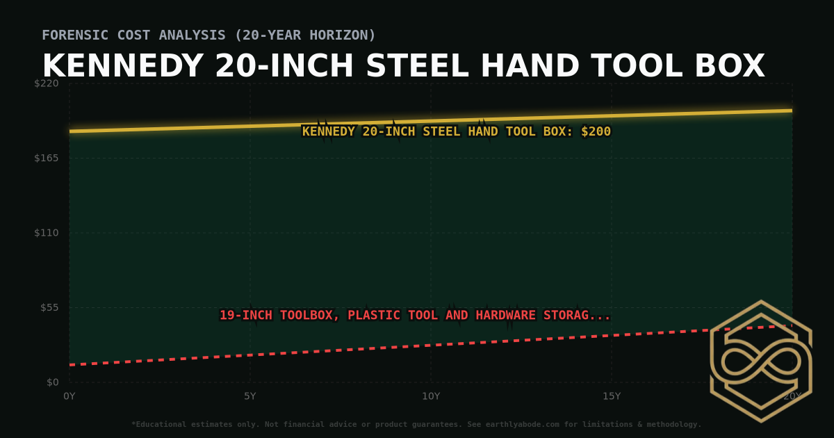 Kennedy 20-inch Steel Hand Tool Box TCO Chart: $200 vs 19-inch Toolbox, Plastic Tool and Hardware Storage