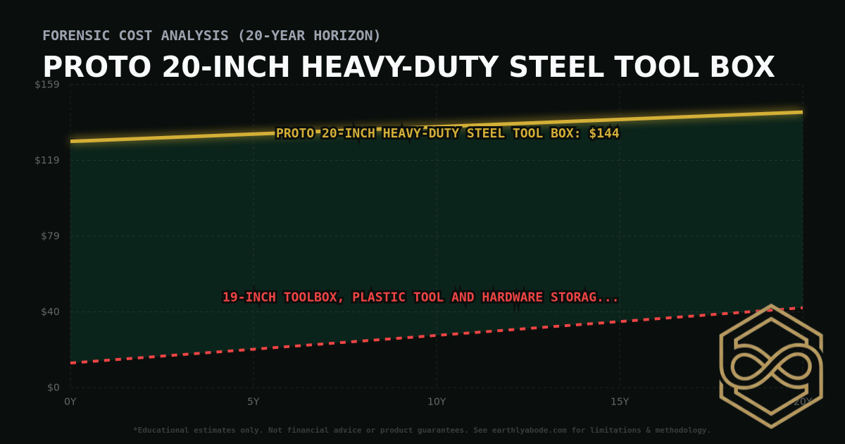 Proto 20-inch Heavy-Duty Steel Tool Box TCO Chart: $144 vs 19-inch Toolbox, Plastic Tool and Hardware Storage