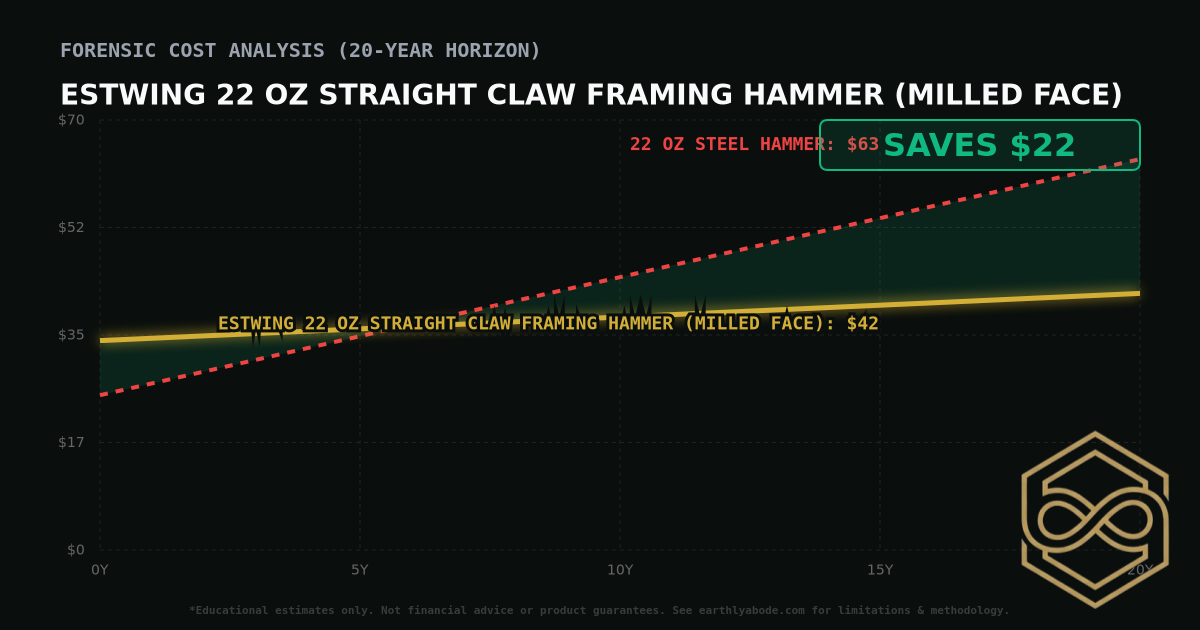 Estwing 22 oz Straight Claw Framing Hammer (Milled Face) TCO Chart: $42 vs 22 oz Steel Hammer