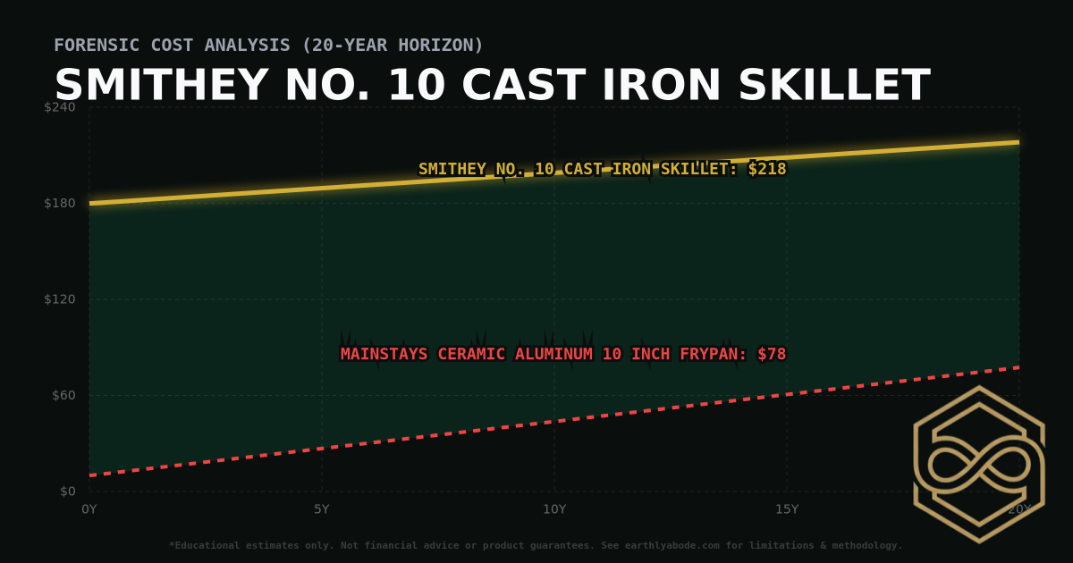 Smithey No. 10 Cast Iron Skillet TCO Chart: $218 vs Mainstays Ceramic Aluminum 10 inch Frypan