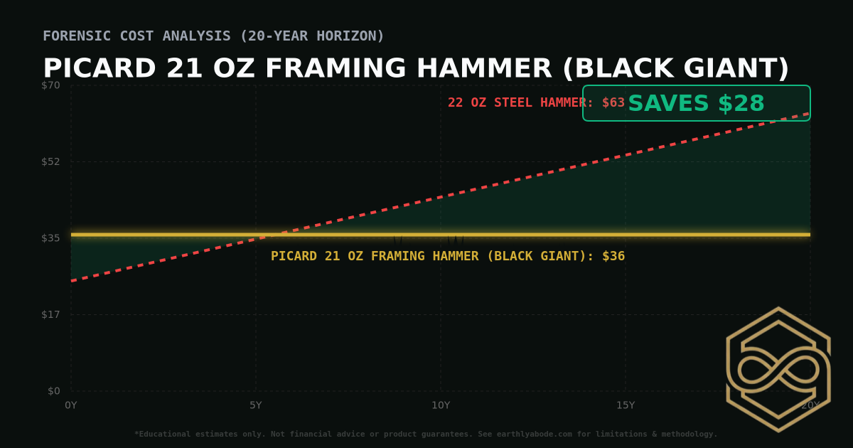 Picard 21 oz Framing Hammer (Black Giant) TCO Chart: $36 vs 22 oz Steel Hammer