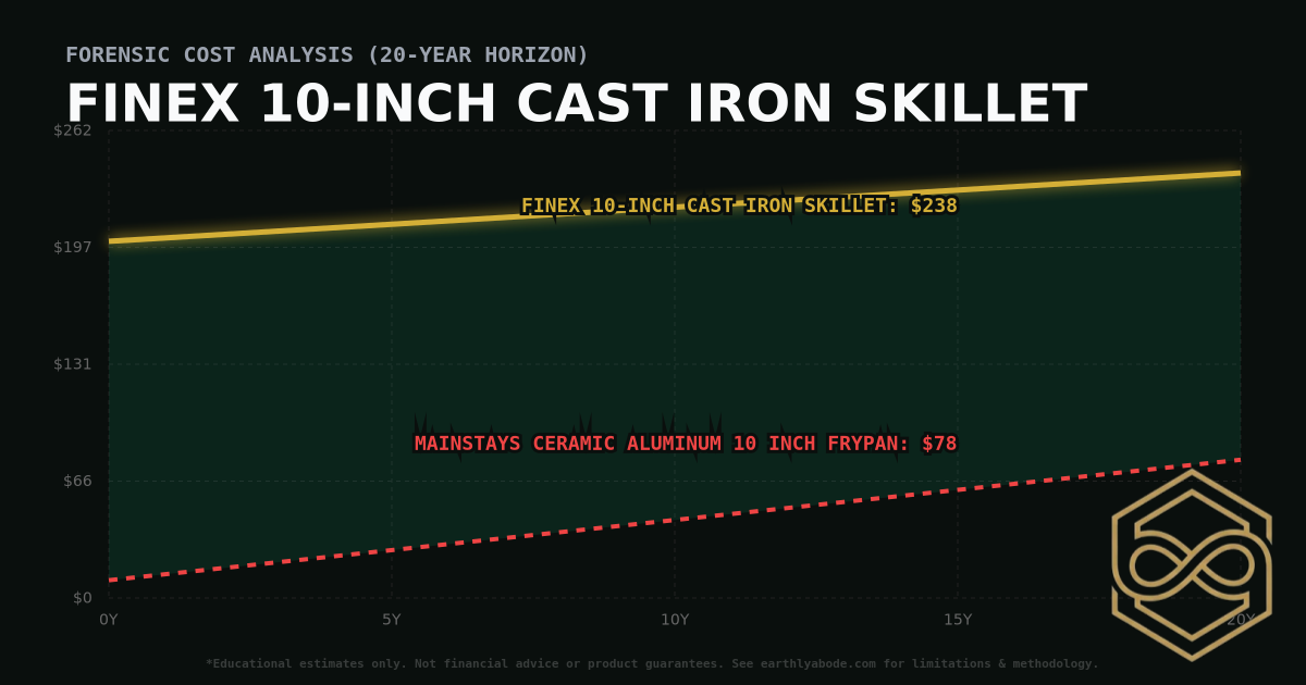 Finex 10-Inch Cast Iron Skillet TCO Chart: $238 vs Mainstays Ceramic Aluminum 10 inch Frypan