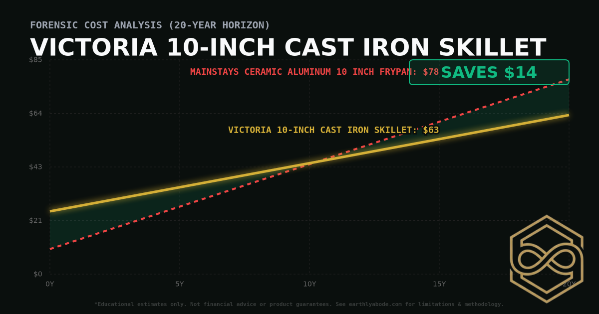 Victoria 10-Inch Cast Iron Skillet TCO Chart: $63 vs Mainstays Ceramic Aluminum 10 inch Frypan