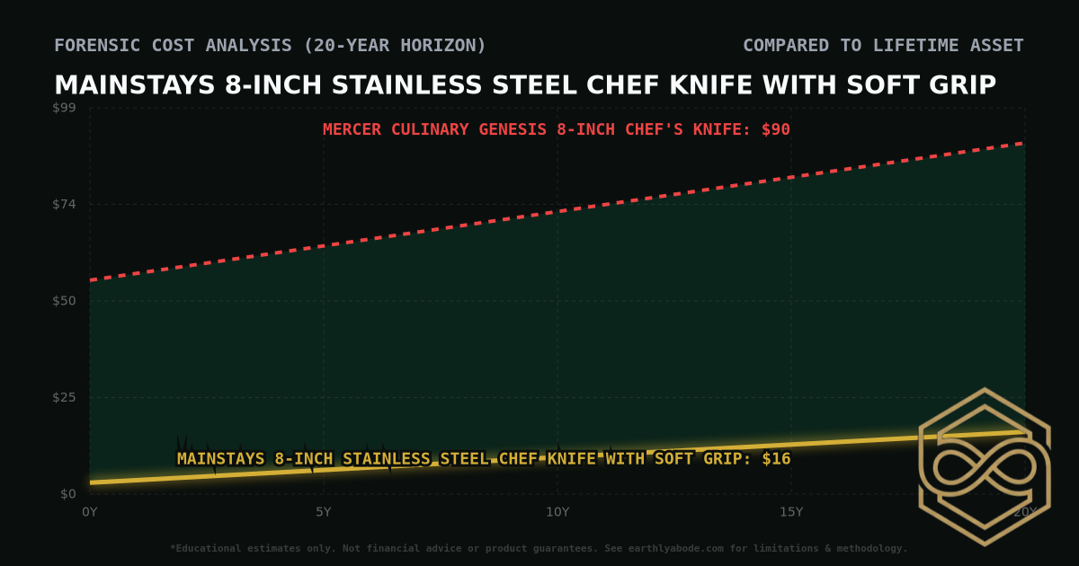 Mainstays 8-inch Stainless Steel Chef Knife with Soft Grip TCO Chart: $16 vs Mercer Culinary Genesis 8-inch Chef's Knife
