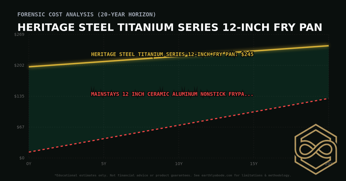 Heritage Steel Titanium Series 12-inch Fry Pan TCO Chart: $245 vs Mainstays 12 inch Ceramic Aluminum Nonstick Frypan
