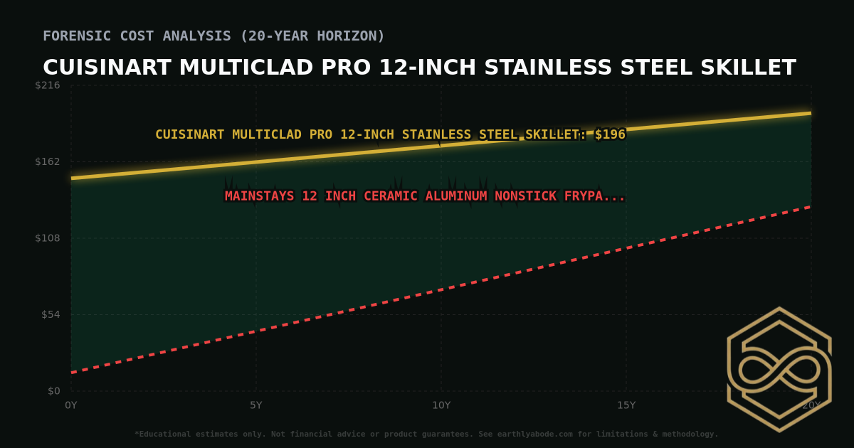 Cuisinart Multiclad Pro 12-inch Stainless Steel Skillet TCO Chart: $196 vs Mainstays 12 inch Ceramic Aluminum Nonstick Frypan