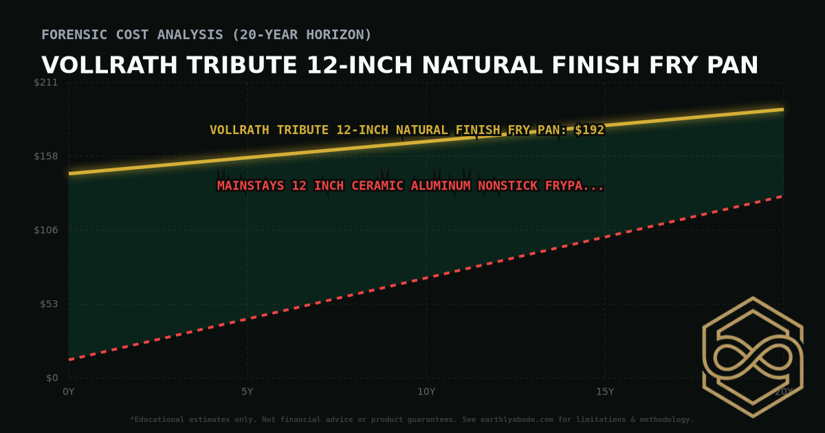 Vollrath Tribute 12-inch Natural Finish Fry Pan TCO Chart: $192 vs Mainstays 12 inch Ceramic Aluminum Nonstick Frypan