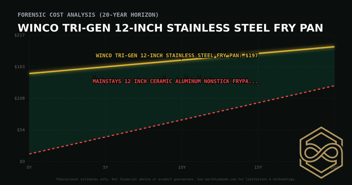 Winco Tri-Gen 12-inch Stainless Steel Fry Pan TCO Chart: $197 vs Mainstays 12 inch Ceramic Aluminum Nonstick Frypan