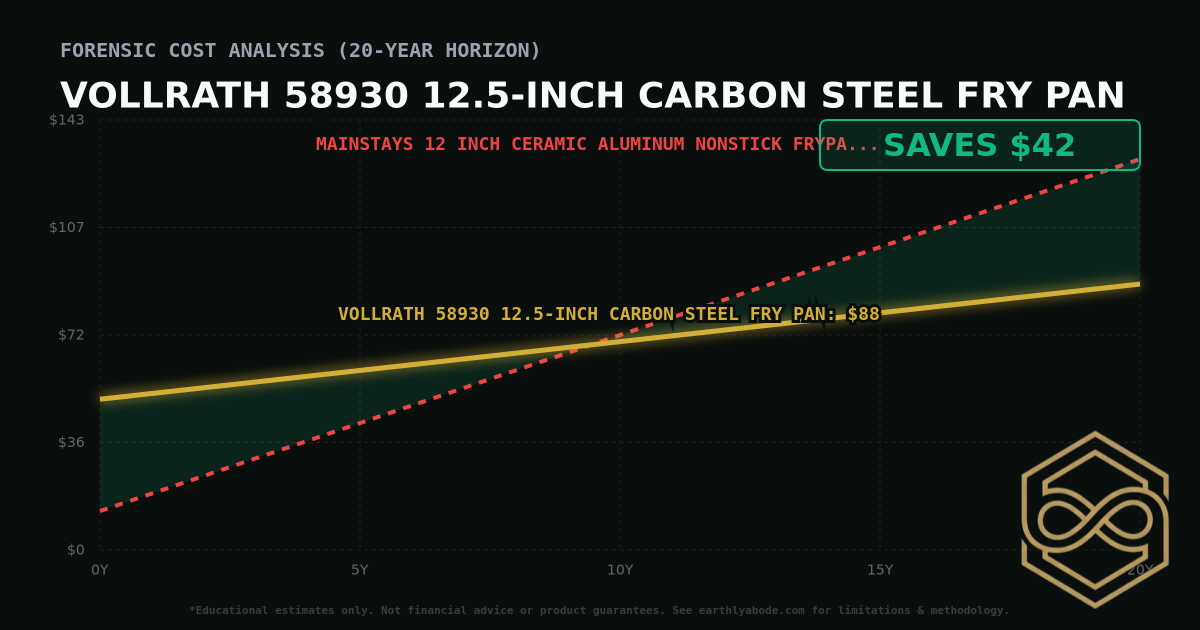 Vollrath 58930 12.5-inch Carbon Steel Fry Pan TCO Chart: $88 vs Mainstays 12 inch Ceramic Aluminum Nonstick Frypan