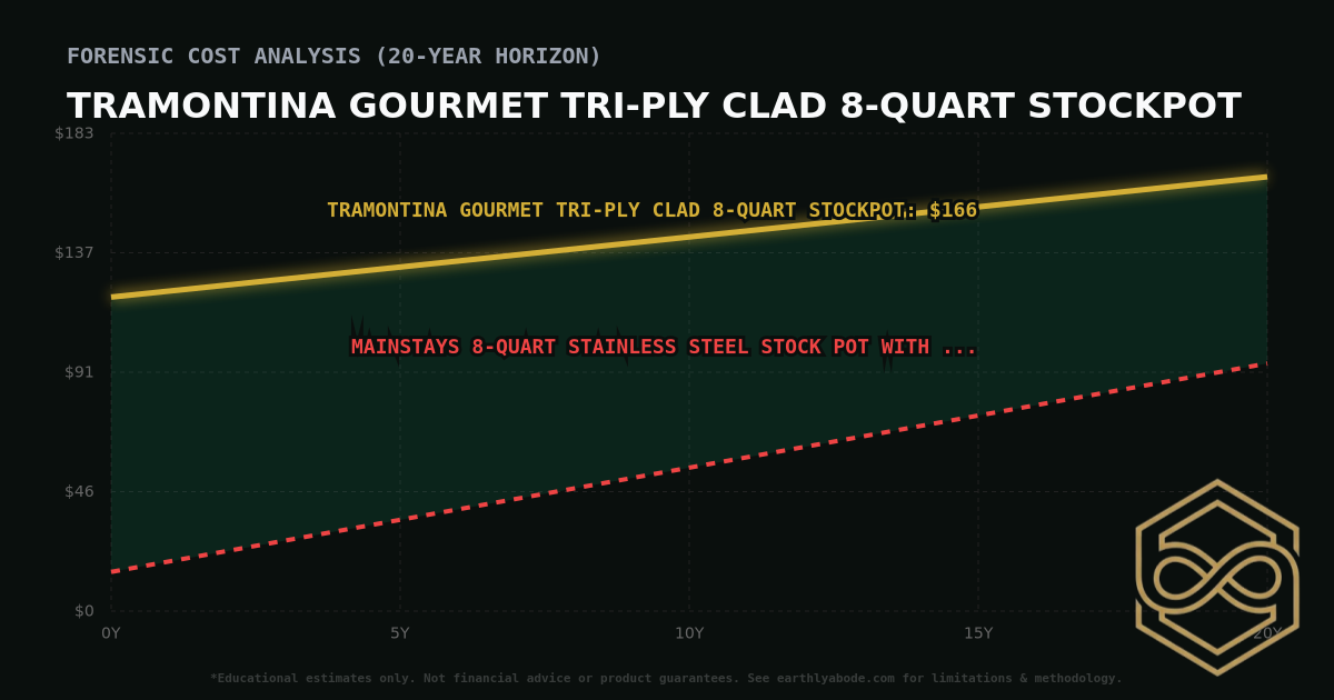 Tramontina Gourmet Tri-Ply Clad 8-Quart Stockpot TCO Chart: $166 vs Mainstays 8-Quart Stainless Steel Stock Pot with Metal Lid