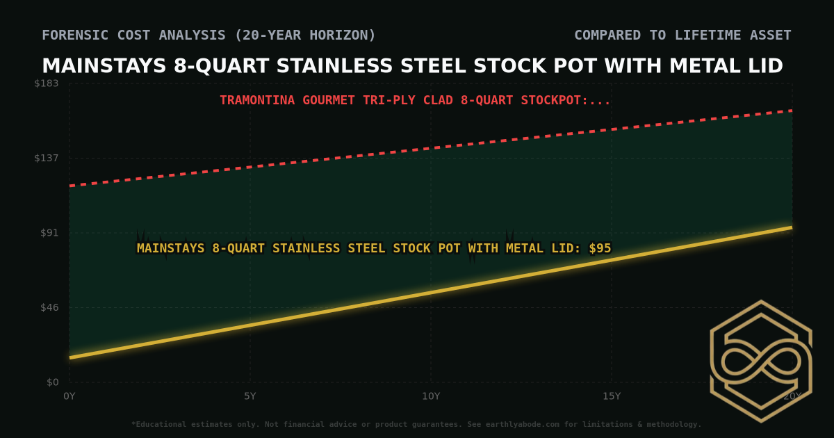 Mainstays 8-Quart Stainless Steel Stock Pot with Metal Lid TCO Chart: $95 vs Tramontina Gourmet Tri-Ply Clad 8-Quart Stockpot