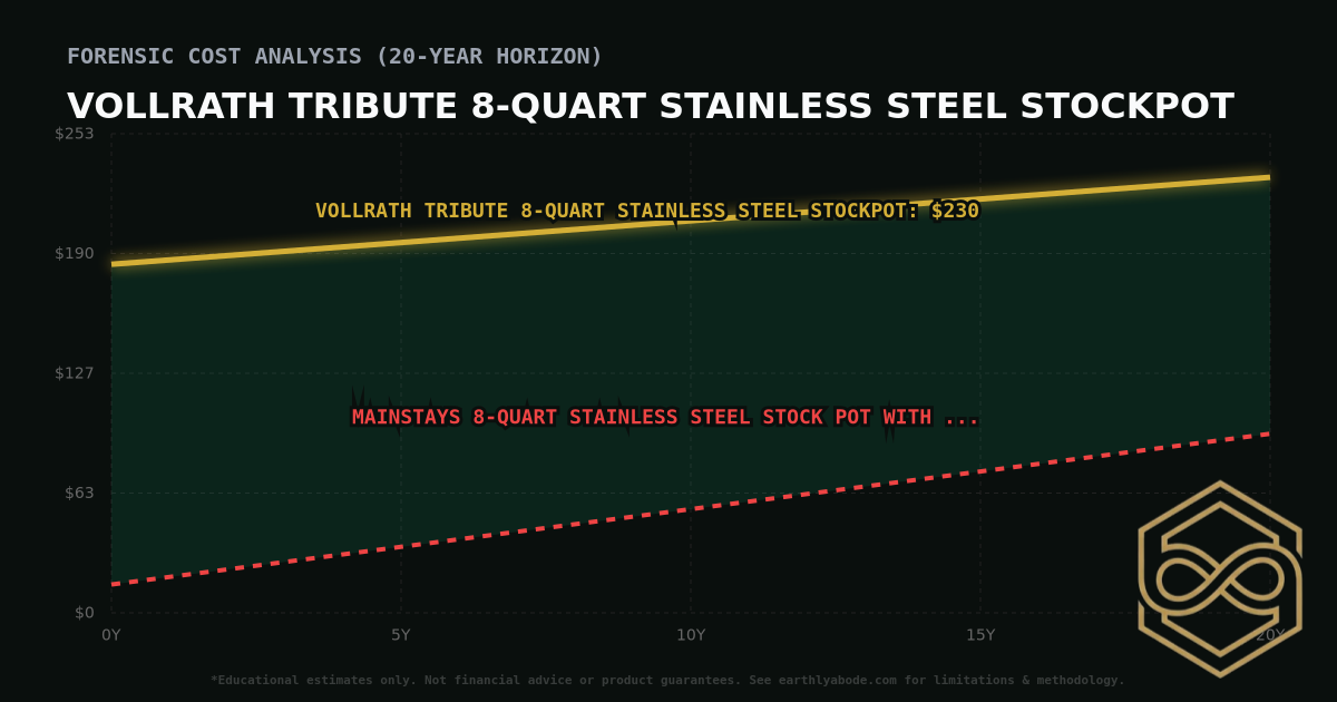 Vollrath Tribute 8-Quart Stainless Steel Stockpot TCO Chart: $230 vs Mainstays 8-Quart Stainless Steel Stock Pot with Metal Lid