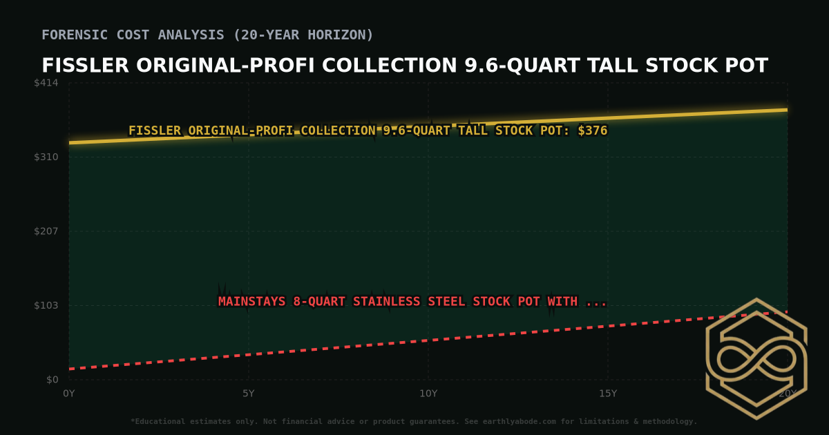 Fissler Original-Profi Collection 9.6-Quart Tall Stock Pot TCO Chart: $376 vs Mainstays 8-Quart Stainless Steel Stock Pot with Metal Lid