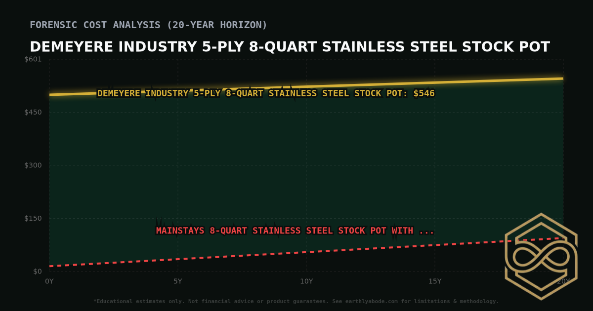 Demeyere Industry 5-Ply 8-Quart Stainless Steel Stock Pot TCO Chart: $546 vs Mainstays 8-Quart Stainless Steel Stock Pot with Metal Lid