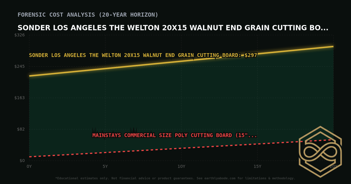 Sonder Los Angeles The Welton 20x15 Walnut End Grain Cutting Board TCO Chart: $297 vs Mainstays Commercial Size Poly Cutting Board (15" x 20")