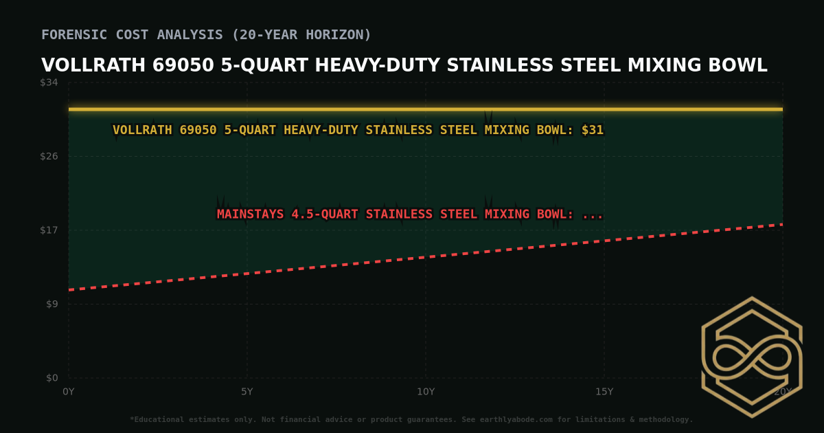 Vollrath 69050 5-Quart Heavy-Duty Stainless Steel Mixing Bowl TCO Chart: $31 vs Mainstays 4.5-Quart Stainless Steel Mixing Bowl