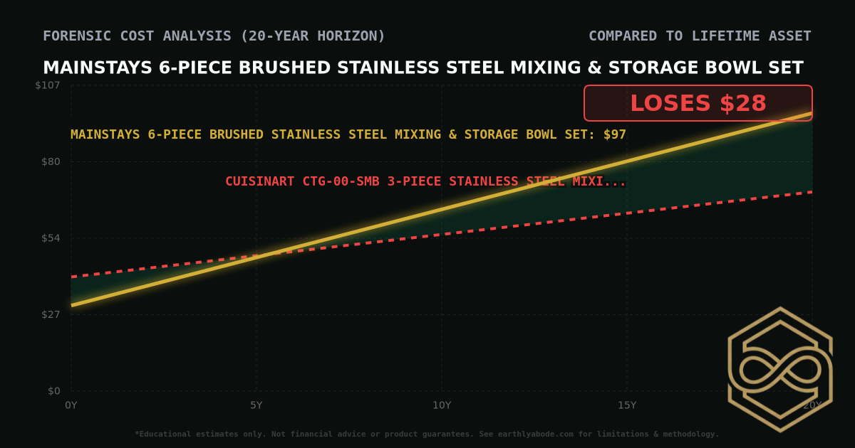 Mainstays 6-Piece Brushed Stainless Steel Mixing & Storage Bowl Set TCO Chart: $97 vs Cuisinart CTG-00-SMB 3-Piece Stainless Steel Mixing Bowl Set