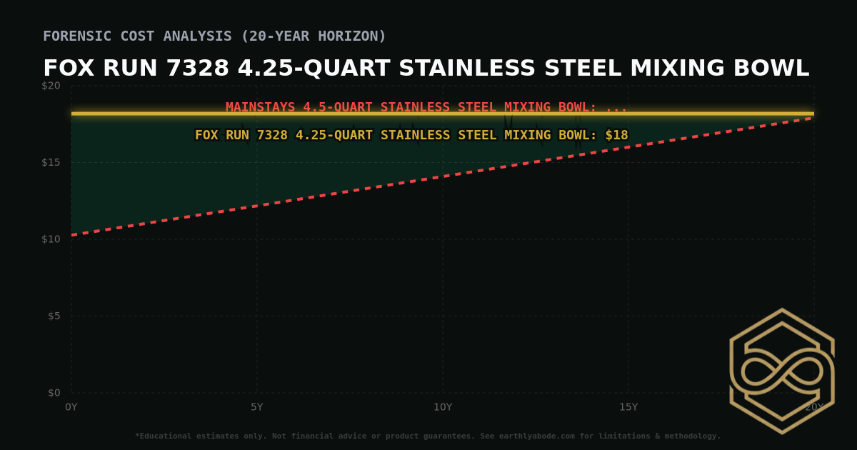 Fox Run 7328 4.25-Quart Stainless Steel Mixing Bowl TCO Chart: $18 vs Mainstays 4.5-Quart Stainless Steel Mixing Bowl
