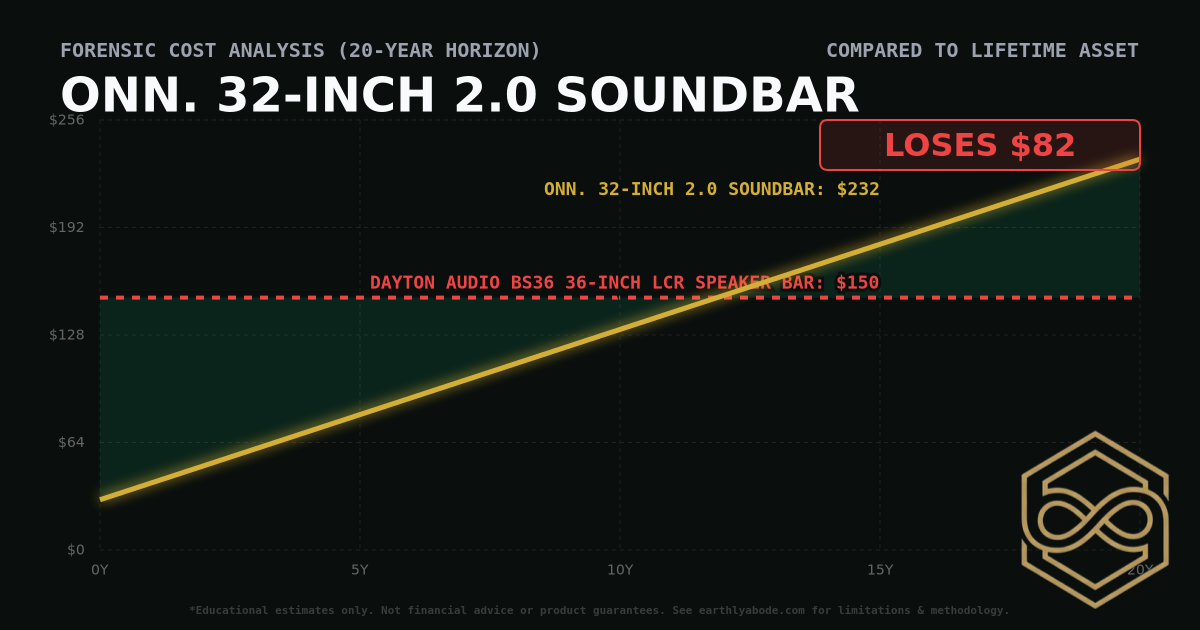 onn. 32-inch 2.0 Soundbar TCO Chart: $232 vs Dayton Audio BS36 36-inch LCR Speaker Bar