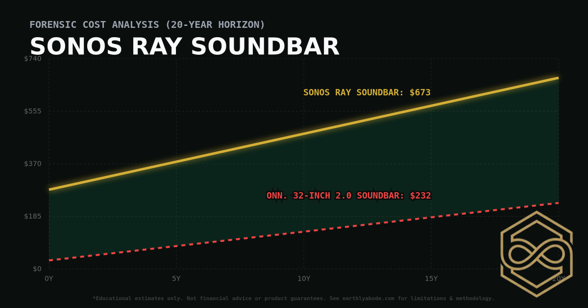 Sonos Ray Soundbar TCO Chart: $673 vs onn. 32-inch 2.0 Soundbar