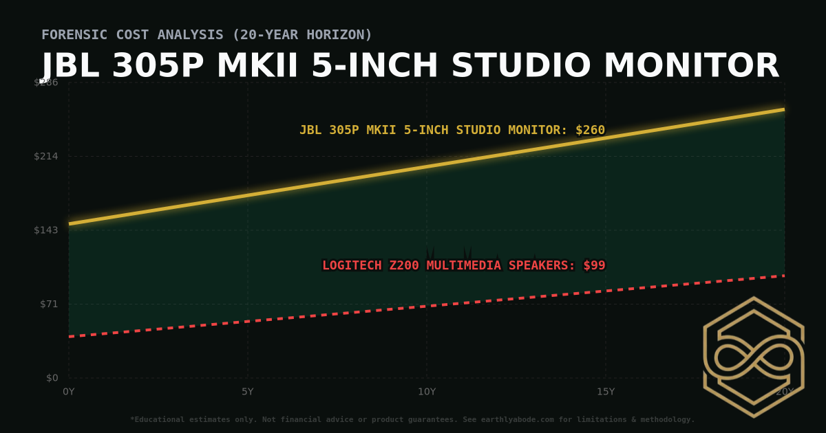 JBL 305P MkII 5-inch Studio Monitor TCO Chart: $260 vs Logitech Z200 Multimedia Speakers