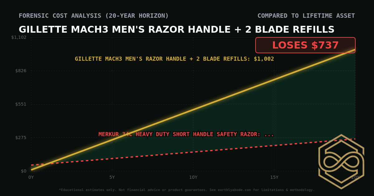 Gillette Mach3 Men's Razor Handle + 2 Blade Refills TCO Chart: $1002 vs Merkur 34C Heavy Duty Short Handle Safety Razor